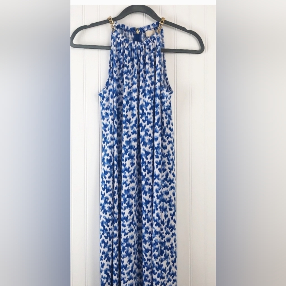 Michael Kors White and Blue Halter Dress